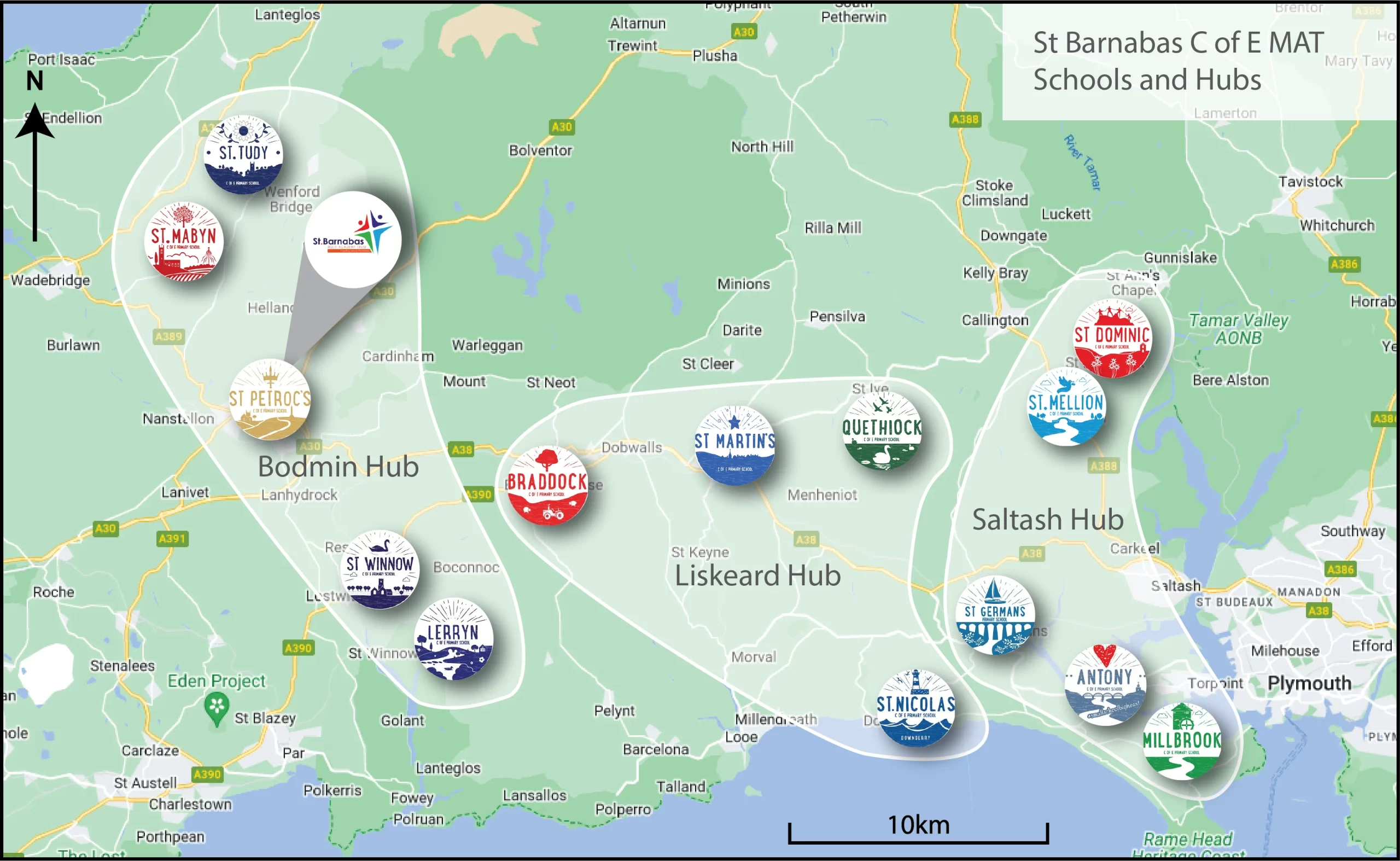 St Barnabas School Hubs Map