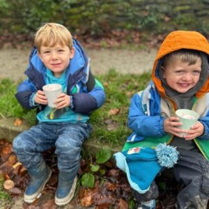 Antony School children enjoying a hot chocolate