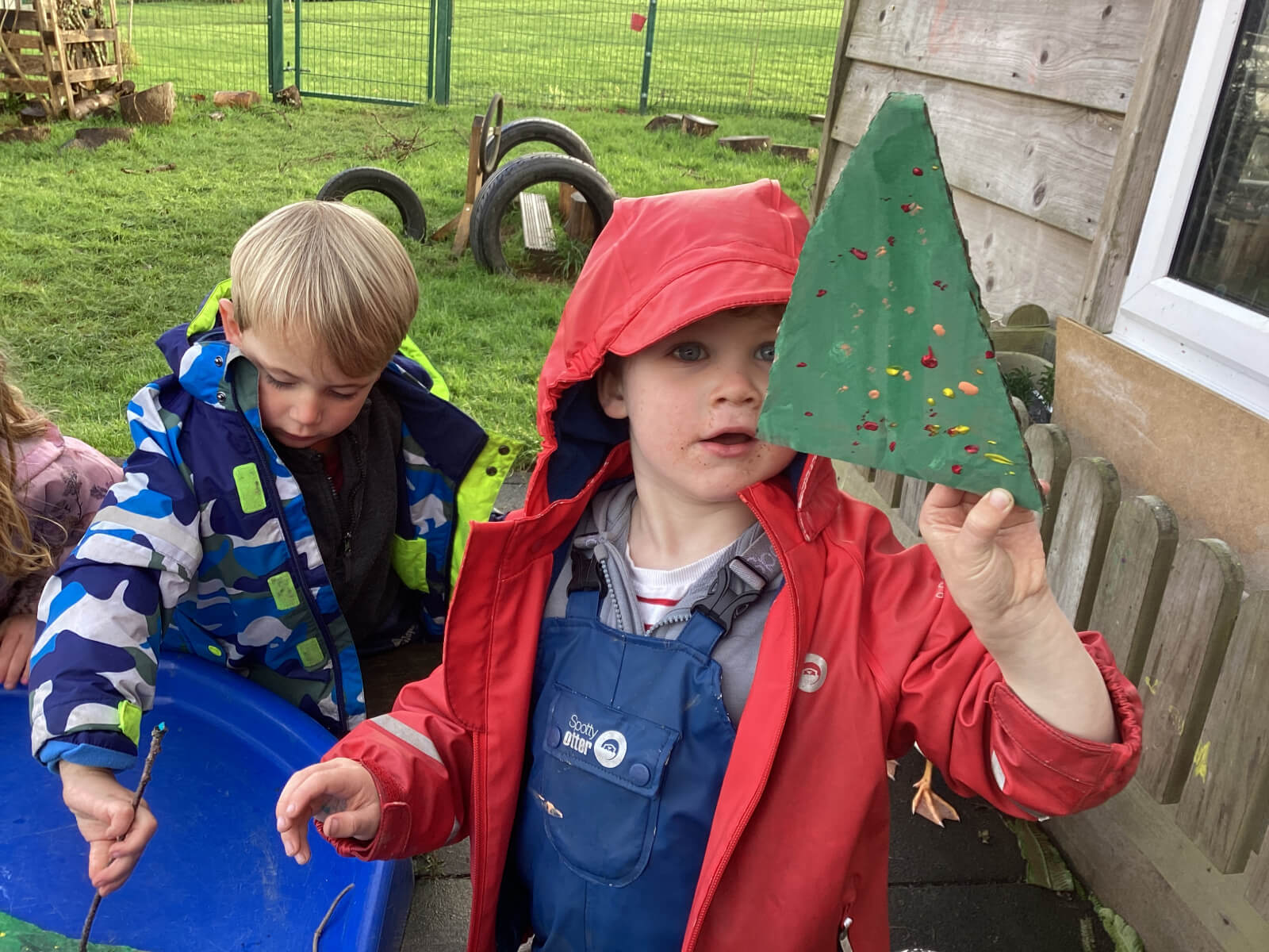 Antony School children mark making outdoors