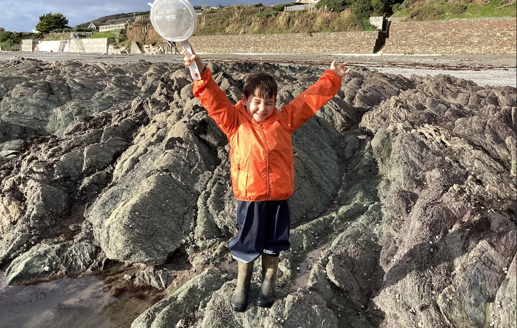 Lerryn Primary School Pupil rock pooling at Seaton
