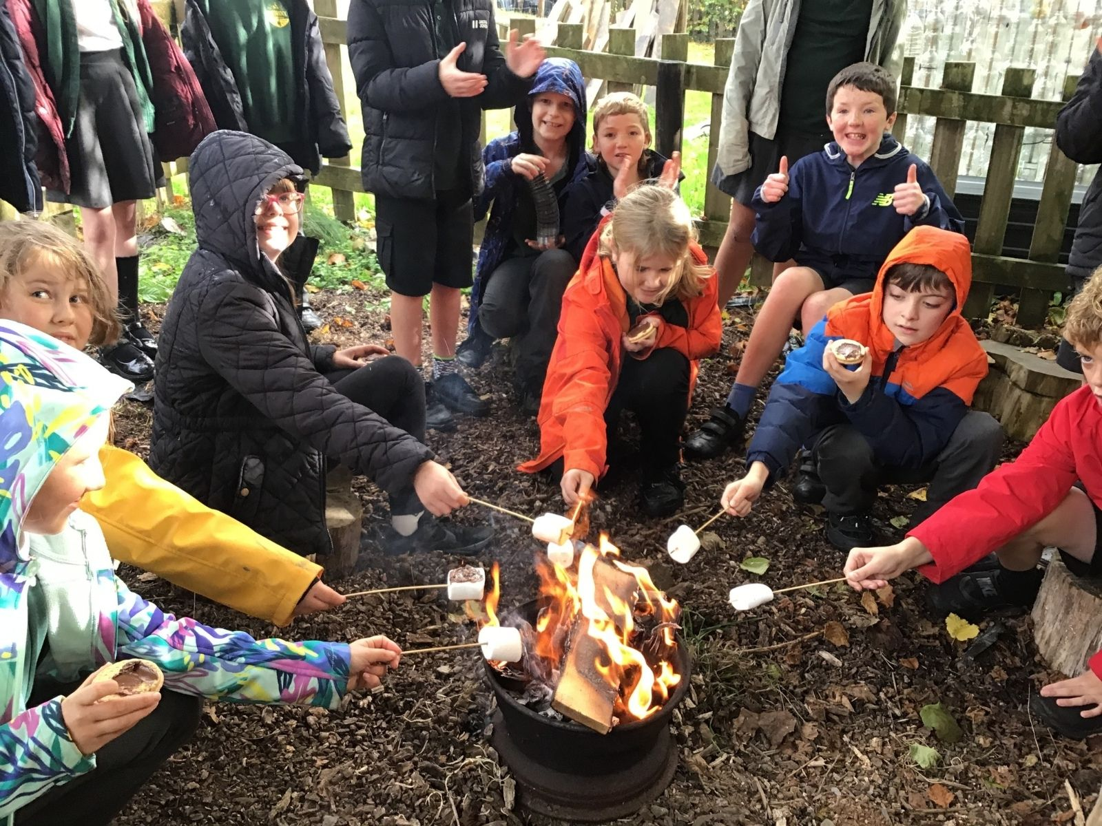 Quethiock Primary School Pupils marshmallows on the fire