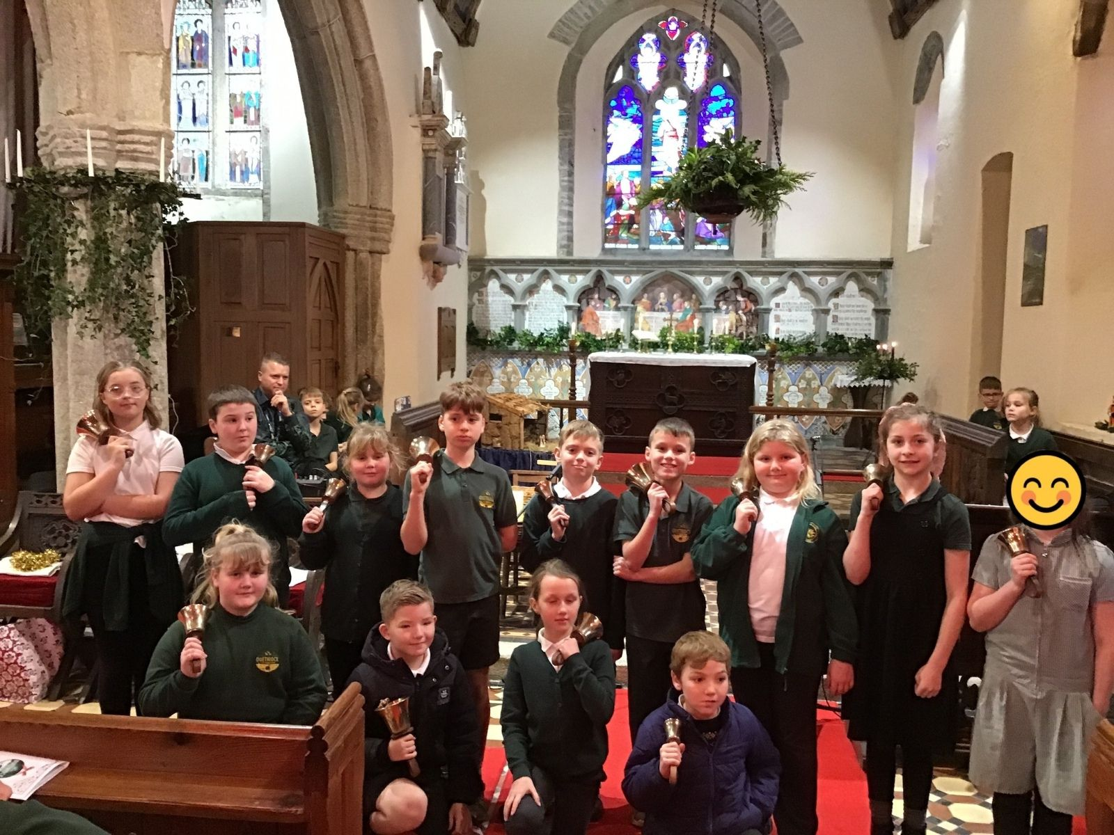 Quethiock Primary School Pupils playing hand bells