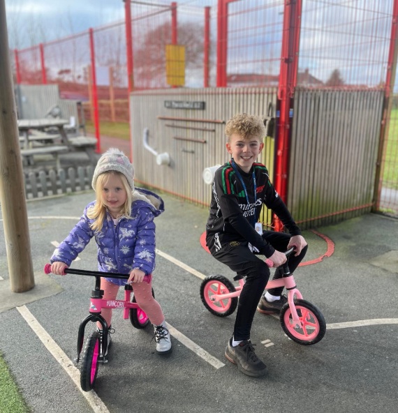 St Dominic Primary Pupils riding bikes