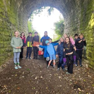 St Germans Primary Pupils in a tunnel