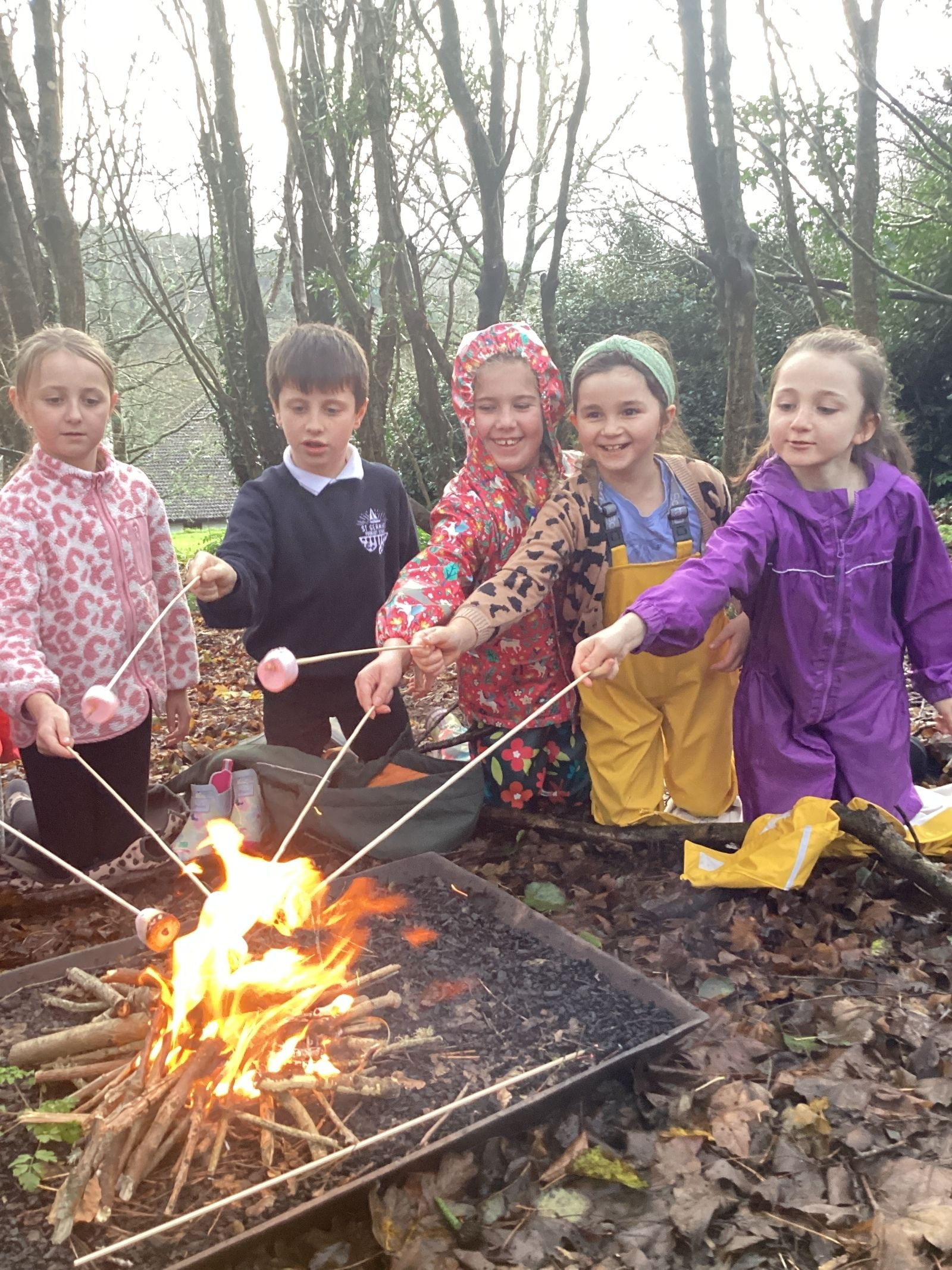 St Germans Primary School Pupils around the camp fire