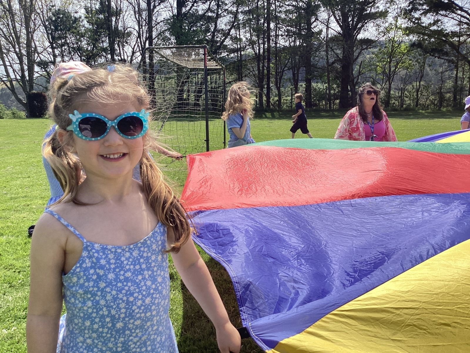 St Germans Primary School Pupils with parachute in the sun