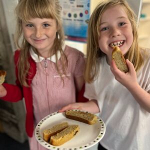 St Mabyn School pupils baking and tasting banana bread
