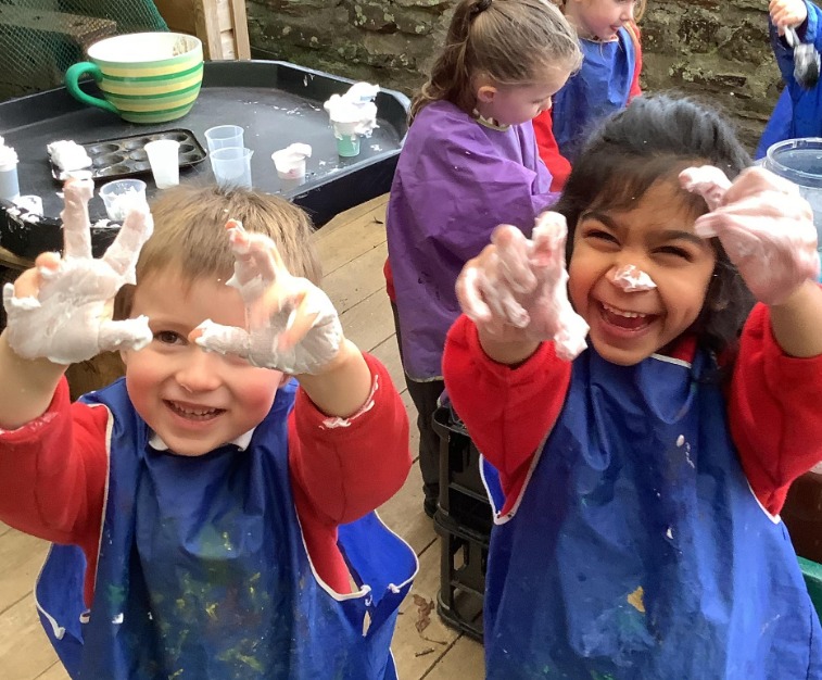 St Mabyn School pupils messy play