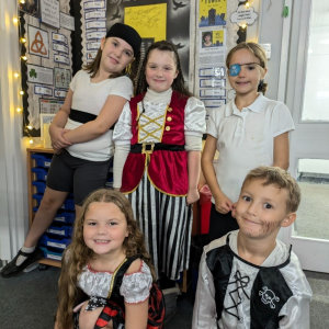 St Martin's Primary School pupils dressed for talk like a pirate day