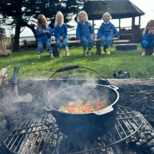 St Nicolas Primary School Pupils making soup on the fire