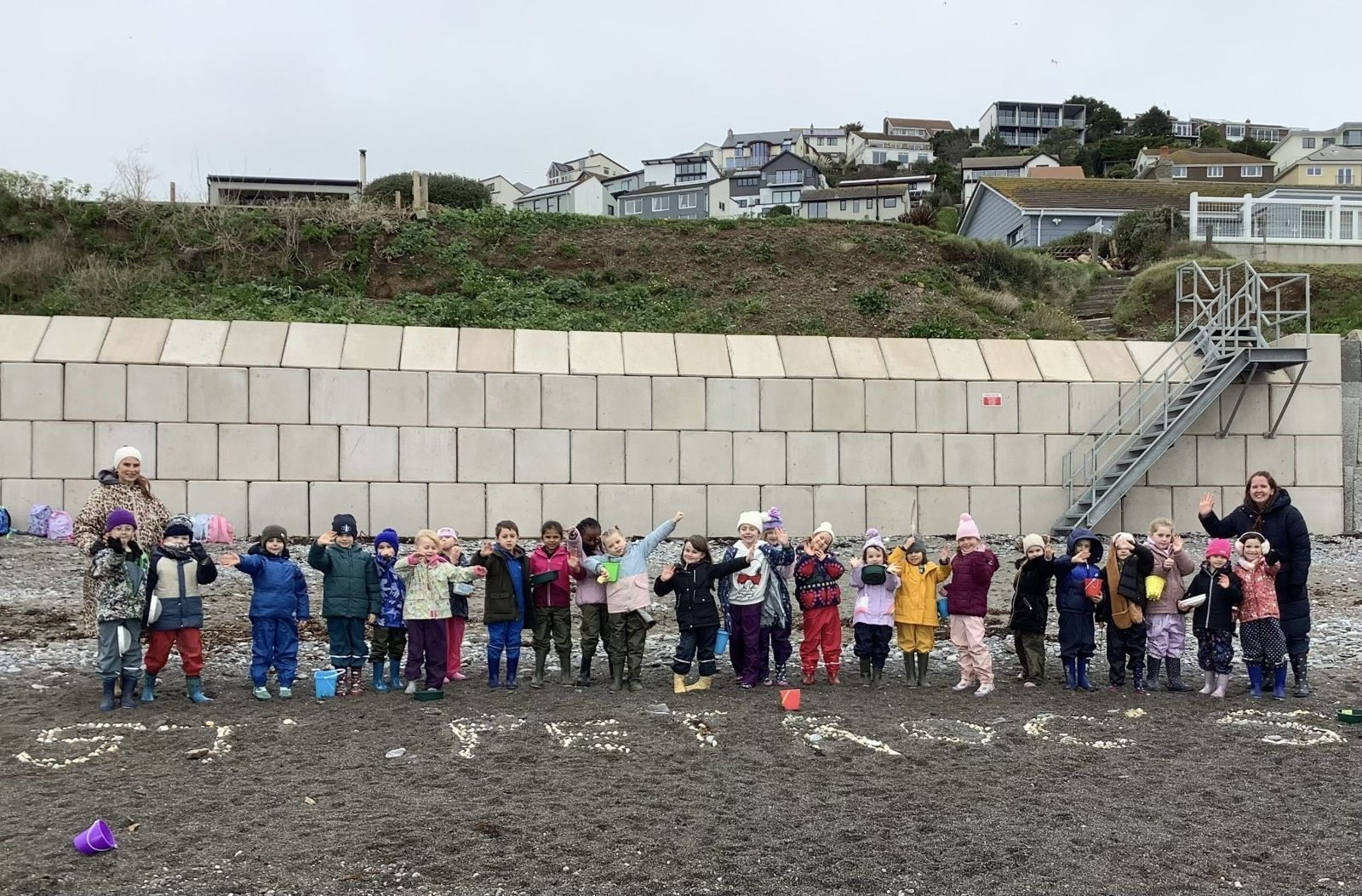 St Petrocs Primary School Pupils on Seaton beach