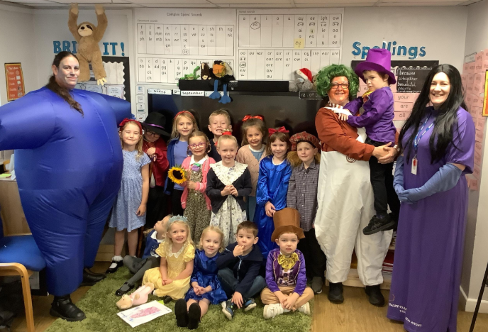 St Tudy Primary School Pupils and teachers for Roald Dahl day